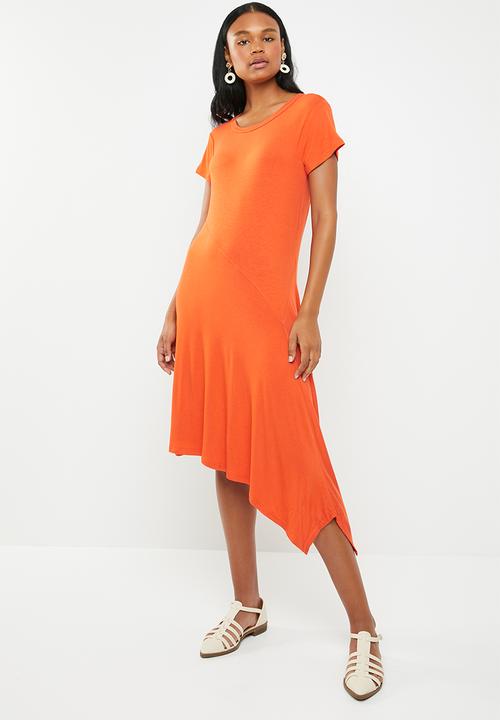 edit - Asymmetric hemline dress - orange
