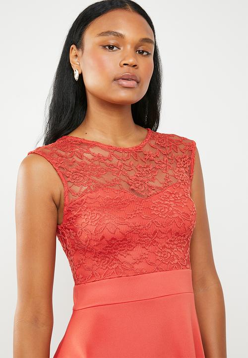 edit - Lace detail fit and flare dress - orange