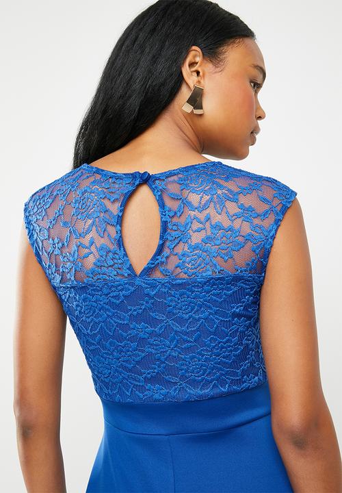 edit - Lace detail fit and flare dress - blue