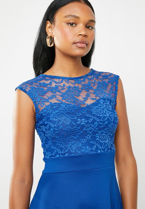 edit - Lace detail fit and flare dress - blue