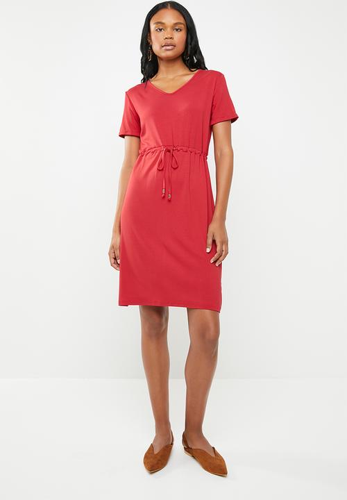 edit - Short sleeve dress with draw-cord - red
