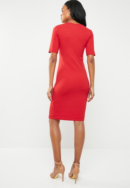 edit - Short sleeve pencil dress - red
