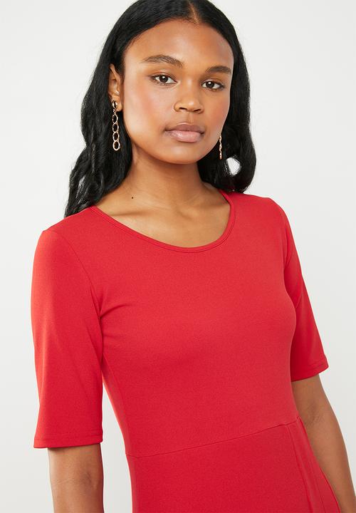 edit - Short sleeve pencil dress - red