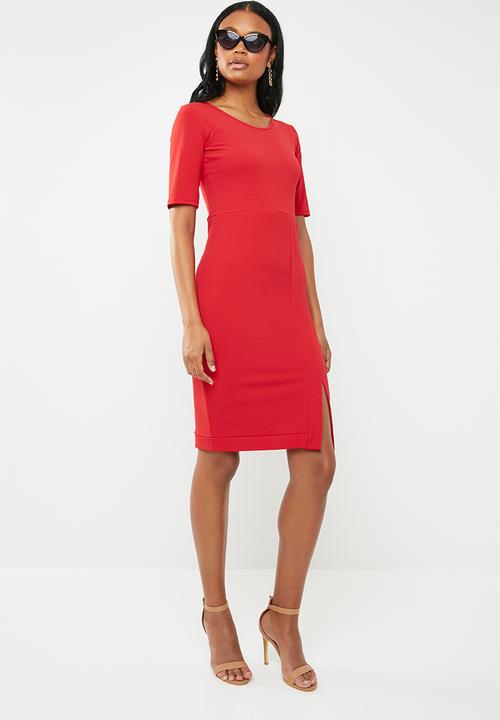 edit - Short sleeve pencil dress - red