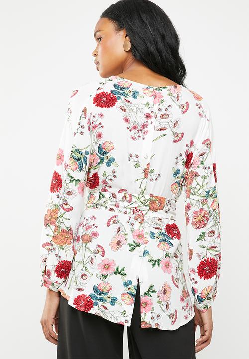 G Couture - Printed top with back buttons and waist tie - multi