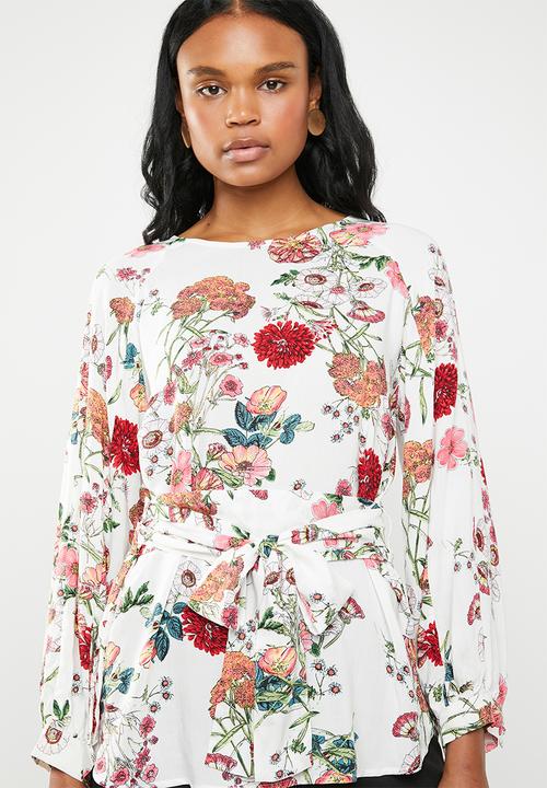 G Couture - Printed top with back buttons and waist tie - multi