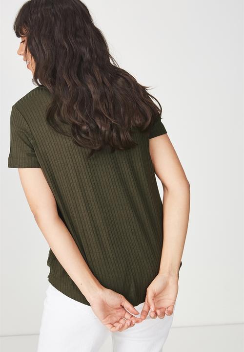 Cotton On - Elise scoop neck rib tee - khaki green
