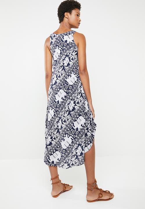 Revenge - Sleeveless elephant print midi - navy