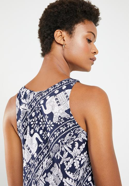 Revenge - Sleeveless elephant print midi - navy