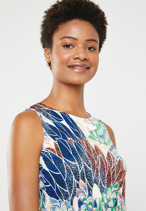Revenge - All-over print dress - green/blue and coral