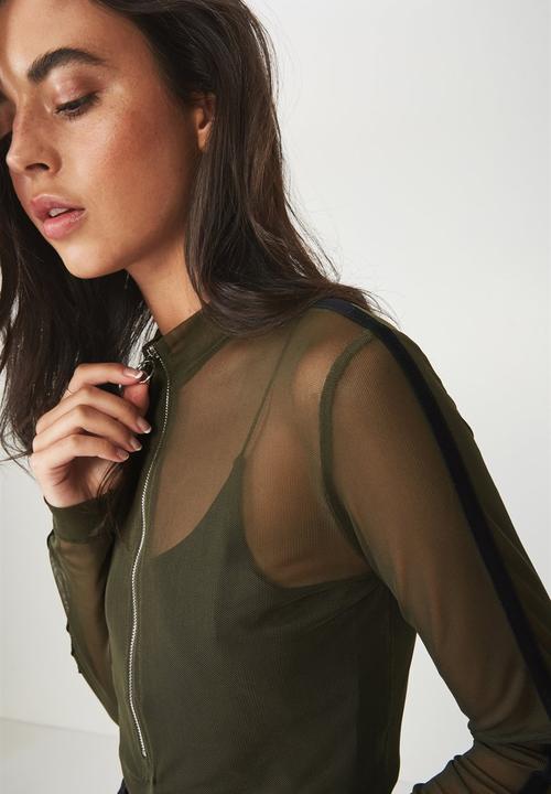Cotton On - Mesh long sleeve top - khaki