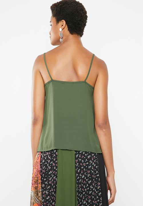 Superbalist - Cami with lace trim - green & black