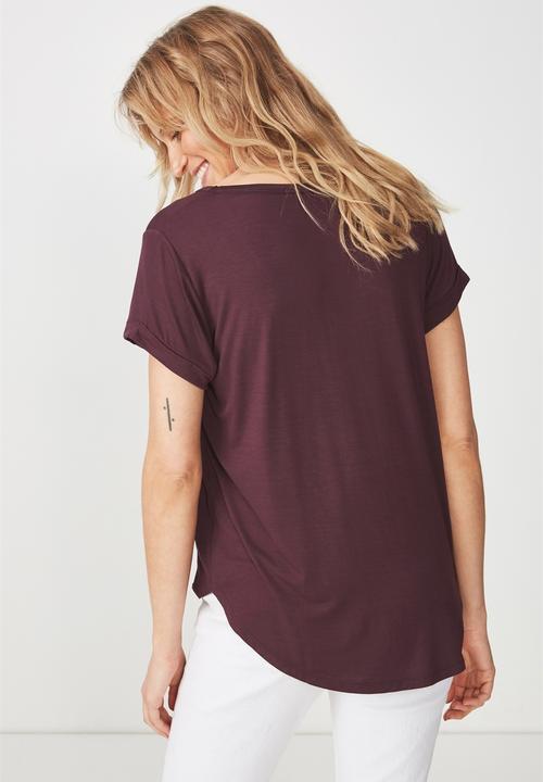 Cotton On - Short sleeve v neck top - burgundy