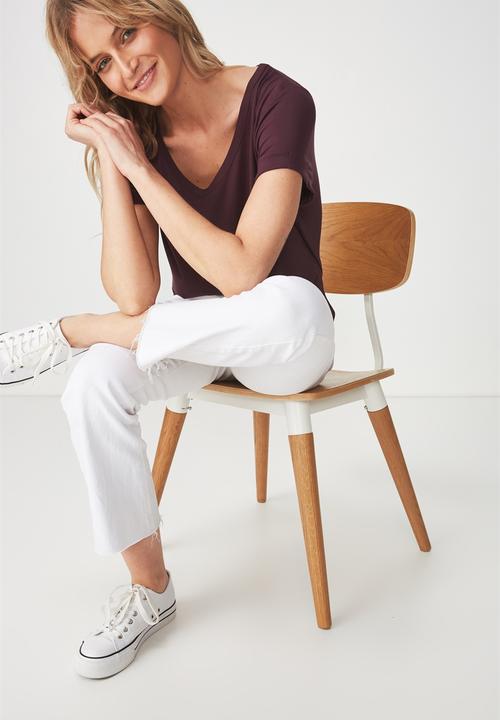 Cotton On - Short sleeve v neck top - burgundy