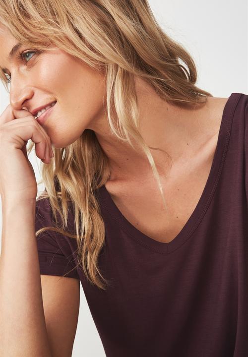 Cotton On - Short sleeve v neck top - burgundy