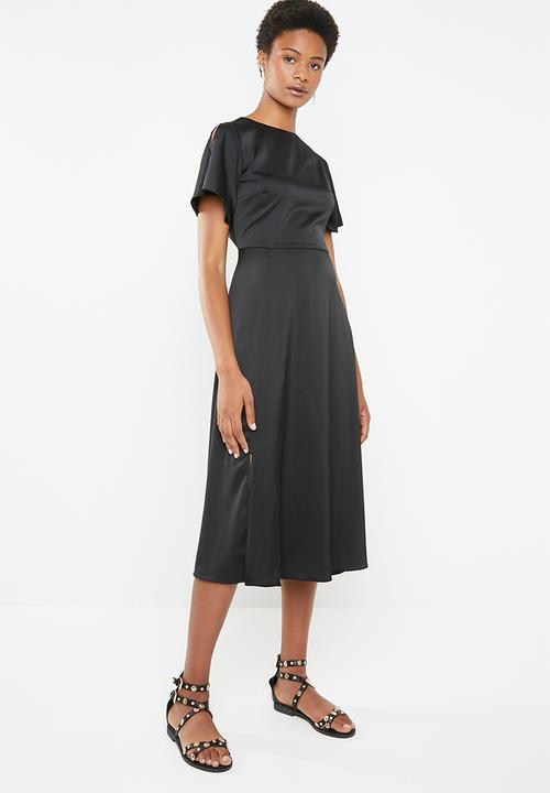 Superbalist - High neck midi dress with slit - black