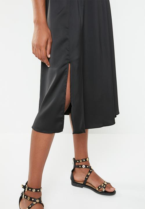 Superbalist - High neck midi dress with slit - black