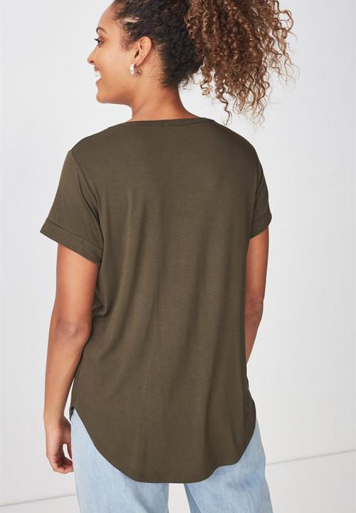 Cotton On - Short sleeve v neck top - khaki