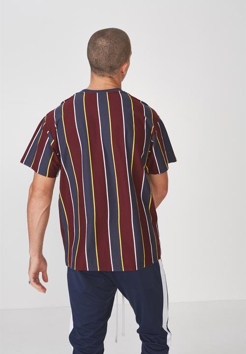 Cotton On - Downtown loose fit tee - burgundy & navy 