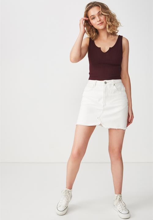 Cotton On - Sahara rib crop tank - burgundy