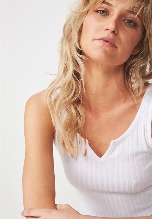 Cotton On - Sahara rib crop tank - white