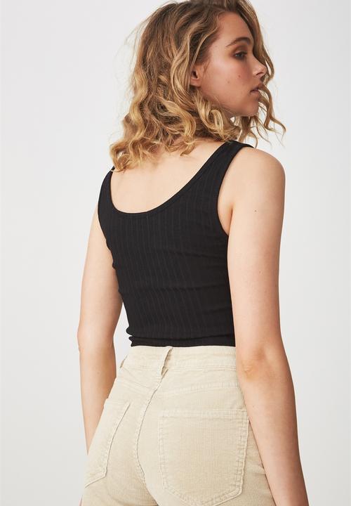 Cotton On - Sahara rib crop tank - black