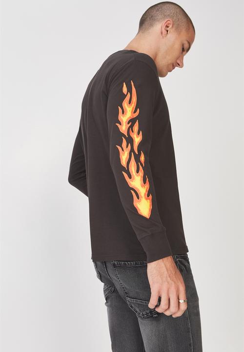 Cotton On - Flame on tbar long sleeve tee - black