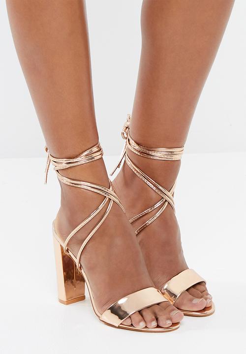 strappy gold block heels