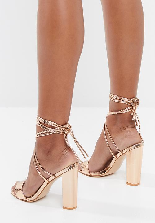 Public Desire - Suzu strappy lace up block heel - rose gold 