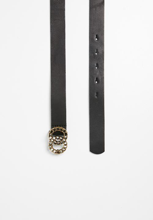 Superbalist - Chain double buckle leather belt - black