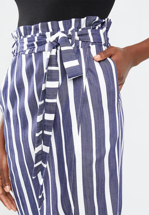 Superbalist - Spliced paperbag midi skirt - navy & white