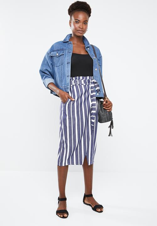 Superbalist - Spliced paperbag midi skirt - navy & white