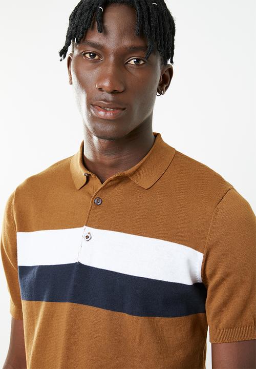New Look - Rust block stripe polo tee - multi