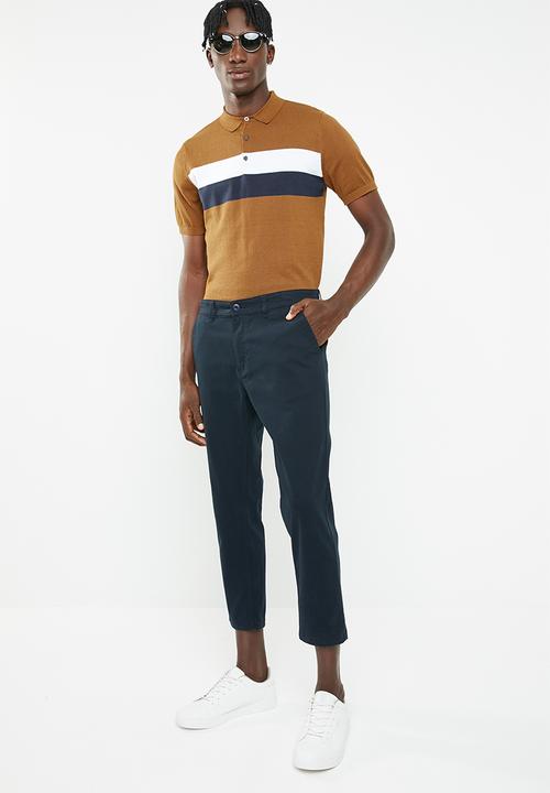 New Look - Rust block stripe polo tee - multi
