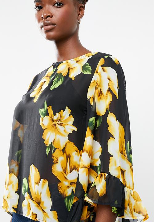 Revenge - Floral sheer top with volume sleeve - multi