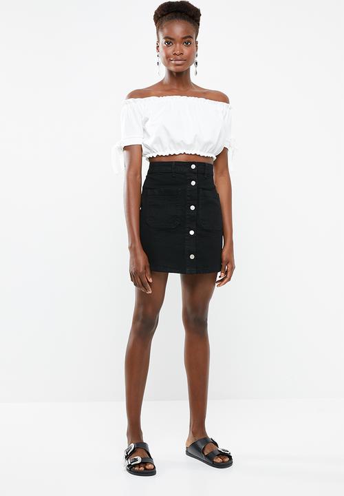 New Look - Go short sleeve frill bardot crop - white