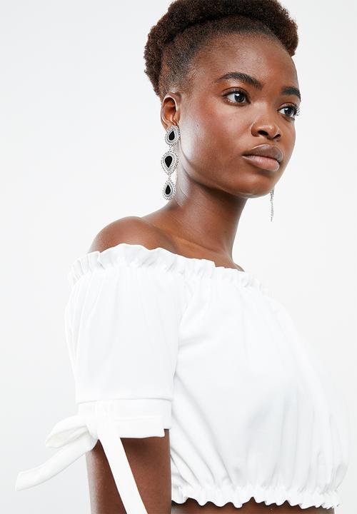 New Look - Go short sleeve frill bardot crop - white