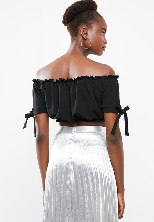 New Look - Go short sleeve frill bardot crop - black