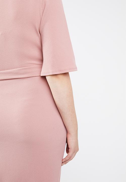 Missguided - Curved plunge kimono sleeve midi dress - pink 