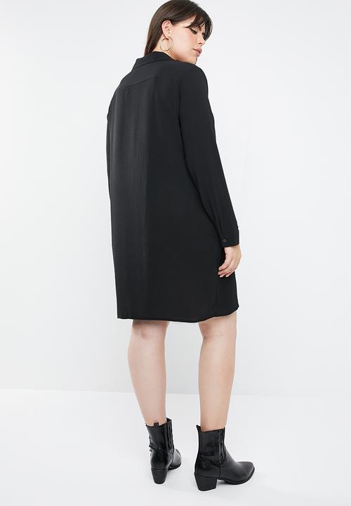 Missguided - Curve pocket smock shirt dress - black