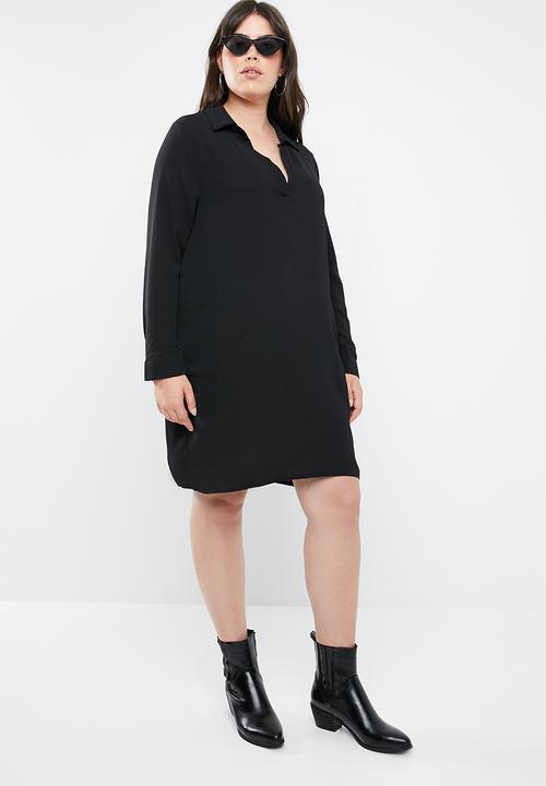 Missguided - Curve pocket smock shirt dress - black
