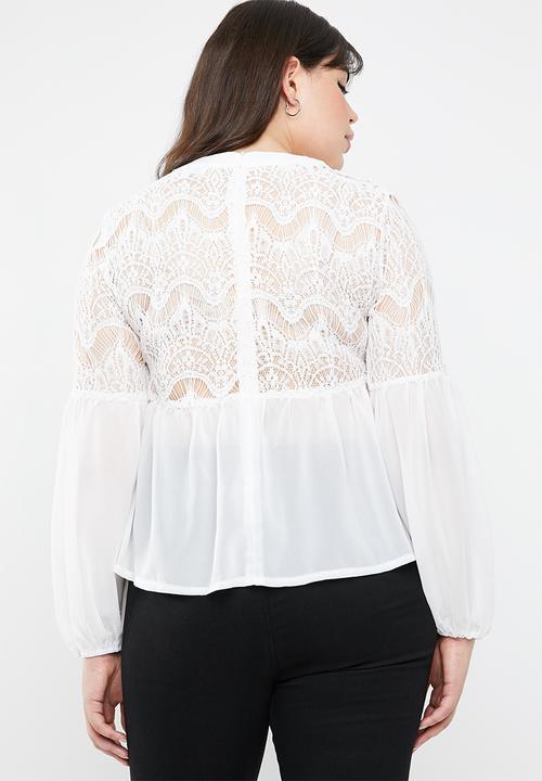 Missguided - Curve lace detail peasant top - white