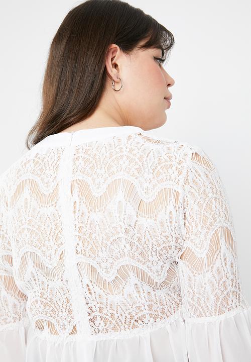 Missguided - Curve lace detail peasant top - white