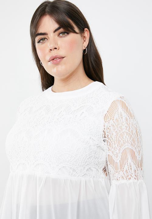 Missguided - Curve lace detail peasant top - white