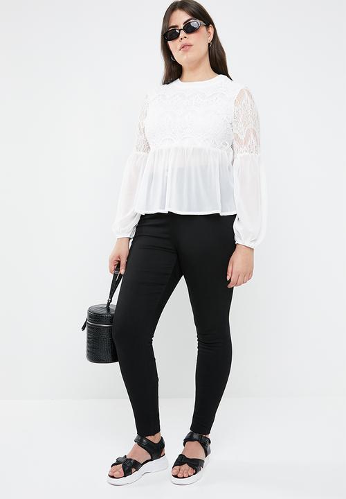 Missguided - Curve lace detail peasant top - white