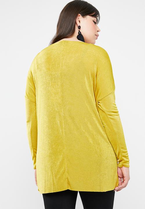 Missguided - Curve drape front long sleeve slinky top - yellow