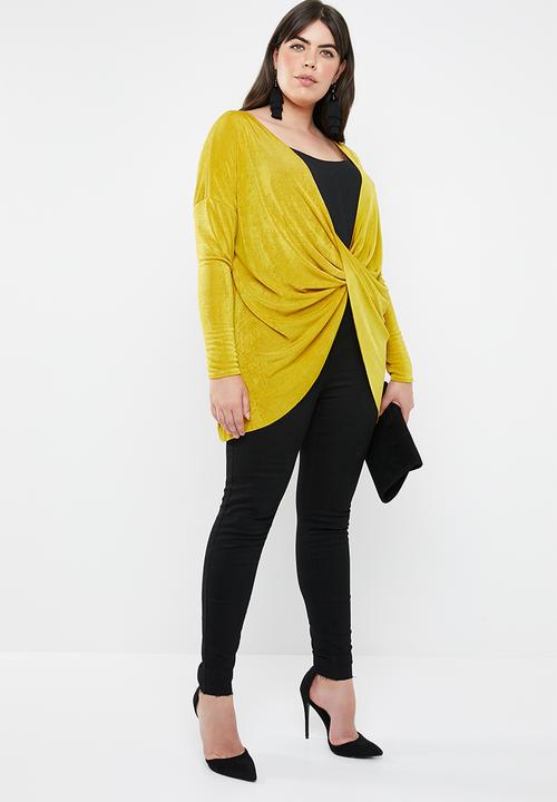 Missguided - Curve drape front long sleeve slinky top - yellow