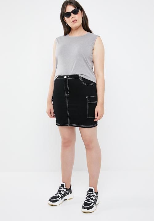 Missguided - Curve contrast stitch denim skirt - black