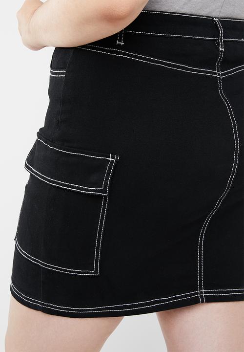 Missguided - Curve contrast stitch denim skirt - black