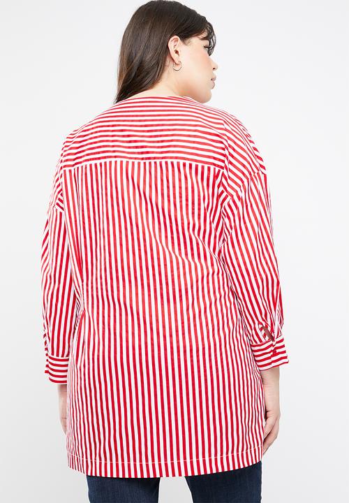STYLE REPUBLIC PLUS - Wrap stripe blazer - red & white 